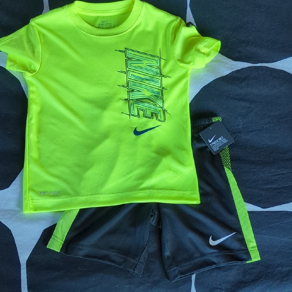 Nike Bright Lime Tee and Black Shorts Set